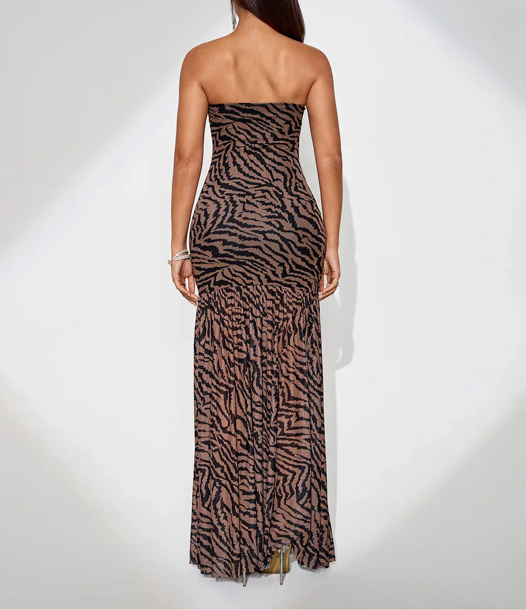 afra maxi dress NEXT DAY DELIVERY AFRA Strapless Leopard Maxi Bodycon Dress