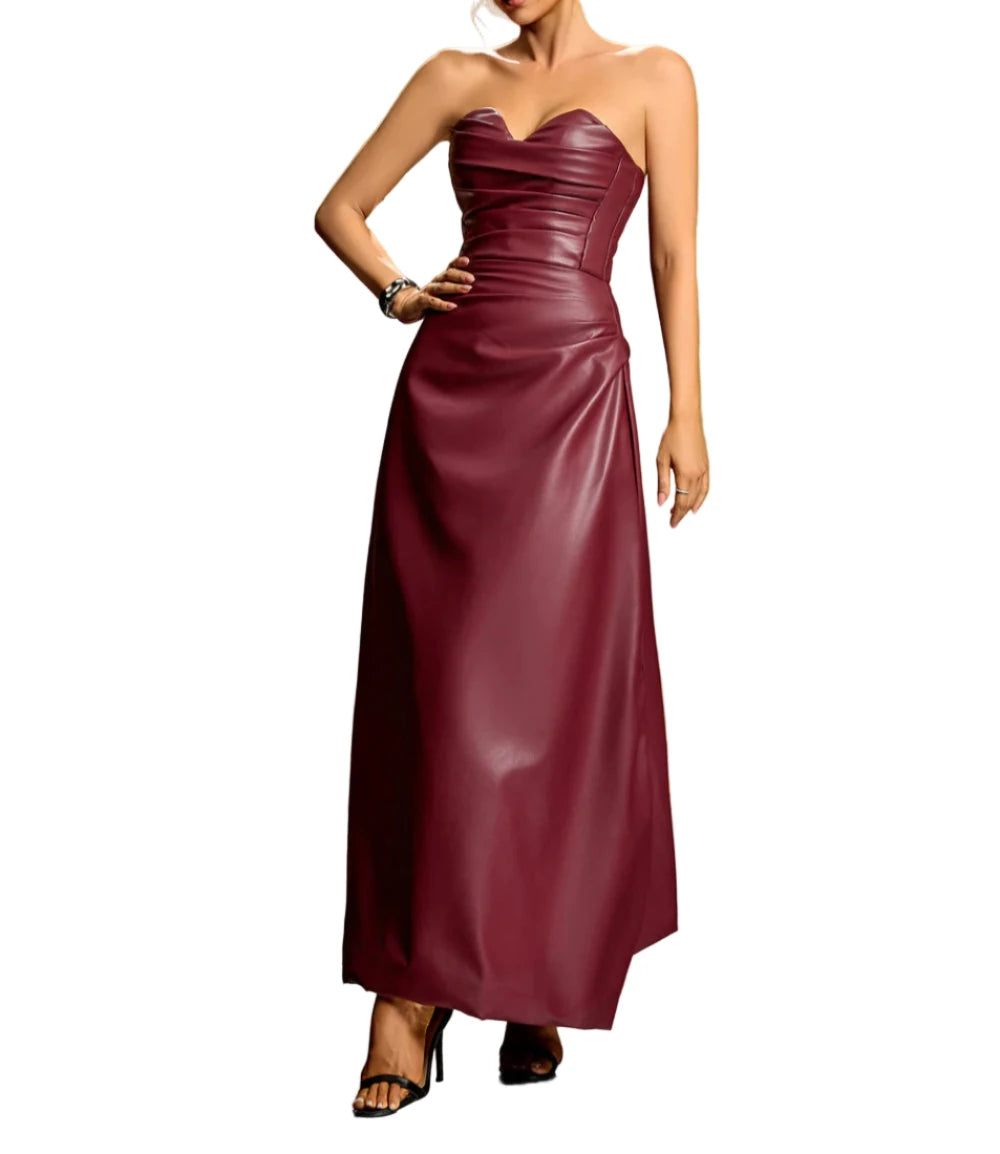 HAIMI Corset Vegan Leather Maxi Dress M
