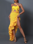 LINDA Yellow Strapless Cutout Maxi Dress