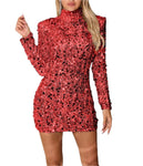 ISHANA Long Sleeve Sequins Mini Bodycon Dress