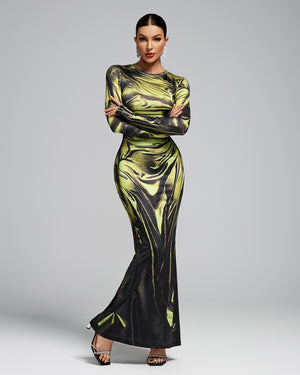 MAHIKA Laser Wetlook Bodycon Maxi Dress