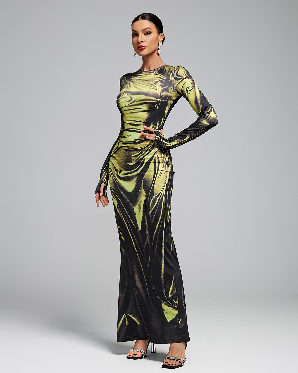 MAHIKA Laser Wetlook Bodycon Maxi Dress