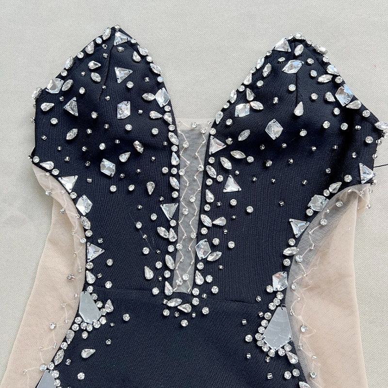 BORBOLETA Crystals Mesh Bandage Maxi Dress