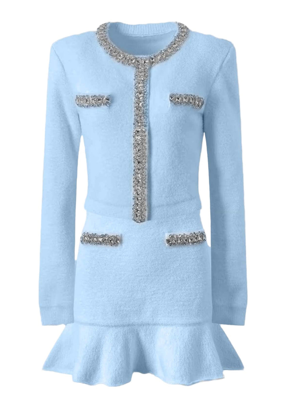 EMILIA SOFT  LONG SLEEVES WITH  SPARKLING EMBELLISHMENTS MINI BODYCON SET