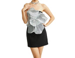 NEXT DAY DELIVERY MONTI Big Silver Flower Mini Bodycon Dress