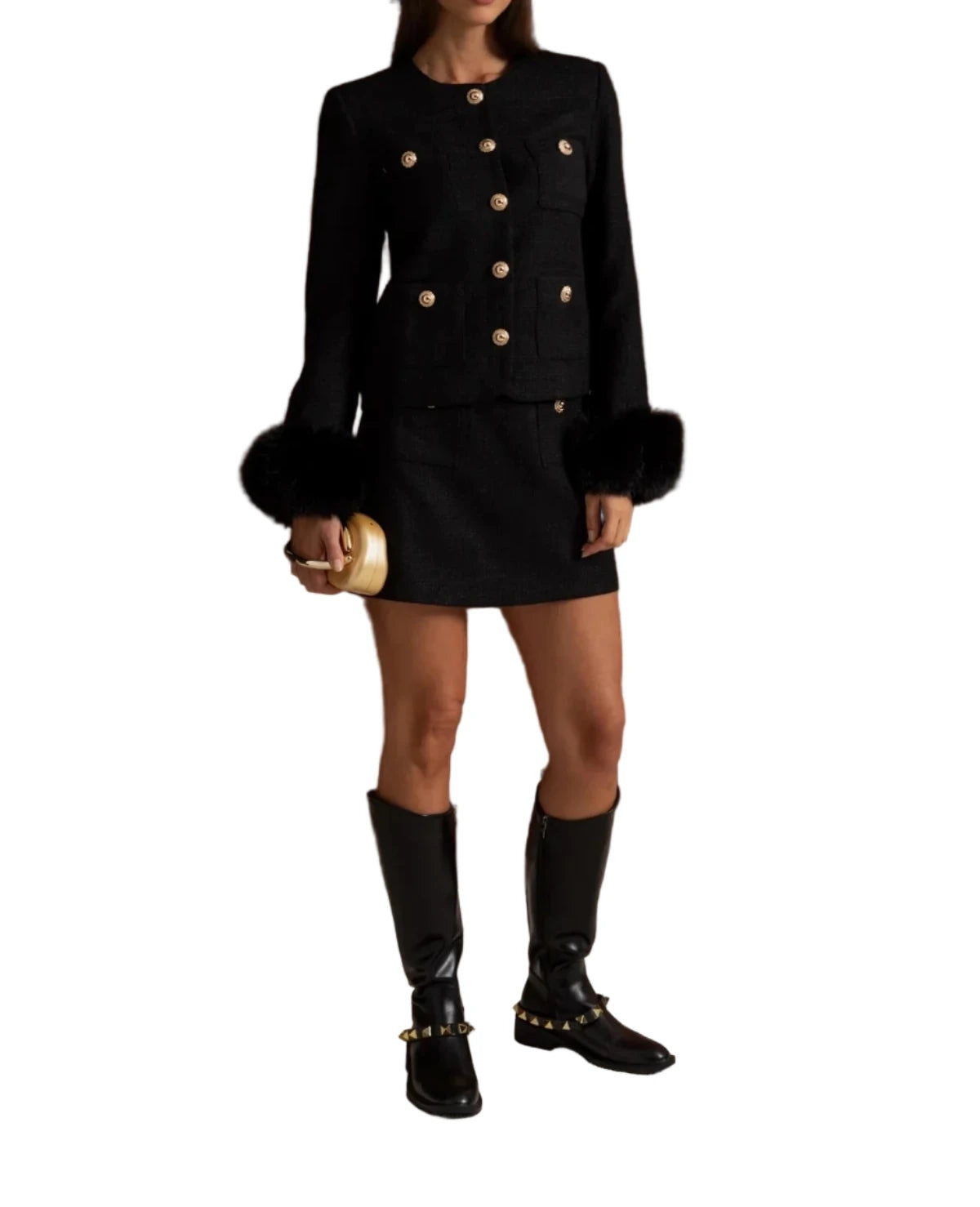 CATALINA Tweed Fur Bodycon Set