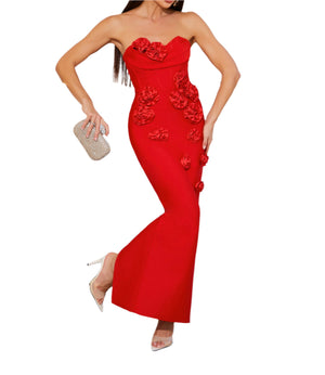 BHUV Strapless Flowers Bandage Maxi Dress