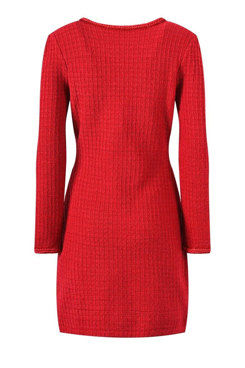 IRINA BOW BUTTON KNIT MINI DRESS