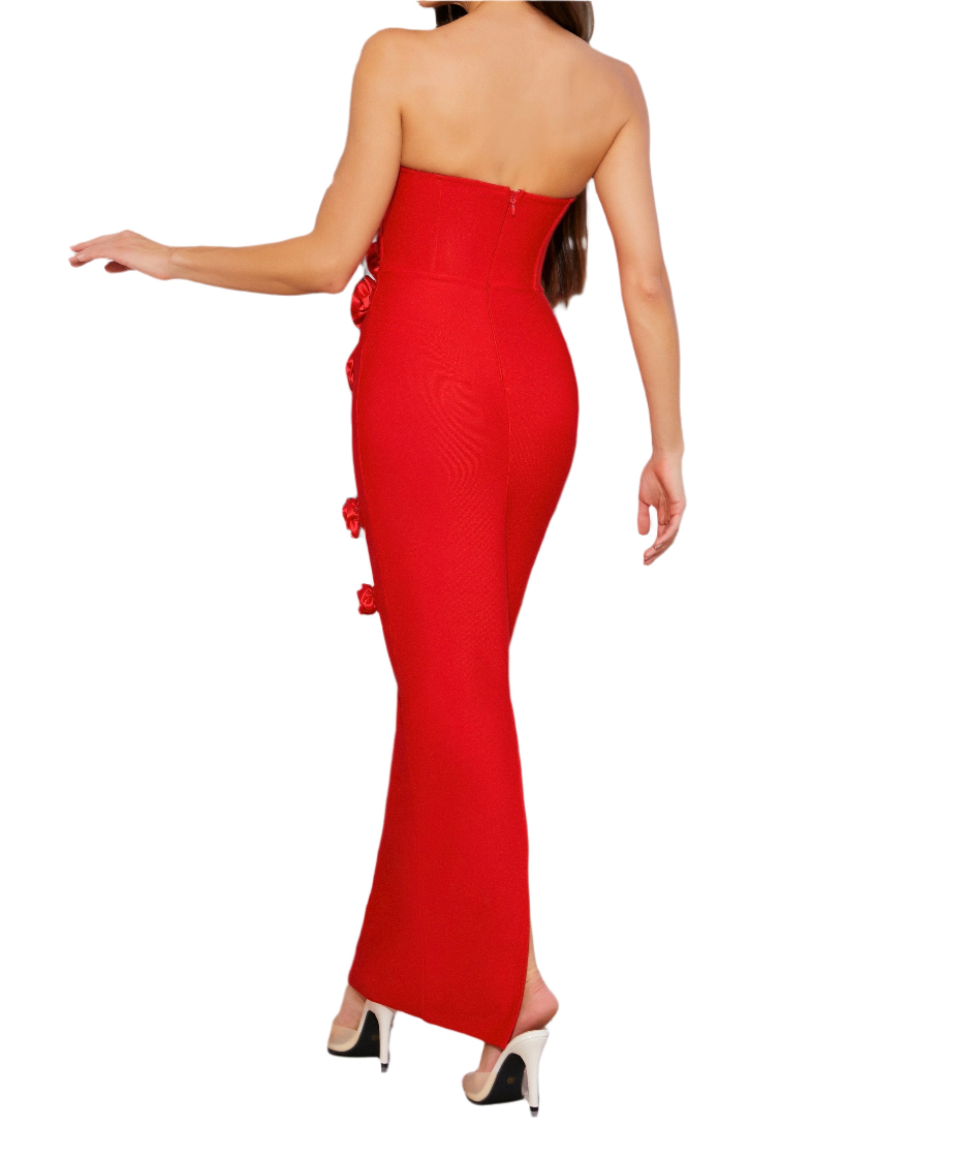 BHUV Strapless Flowers Bandage Maxi Dress