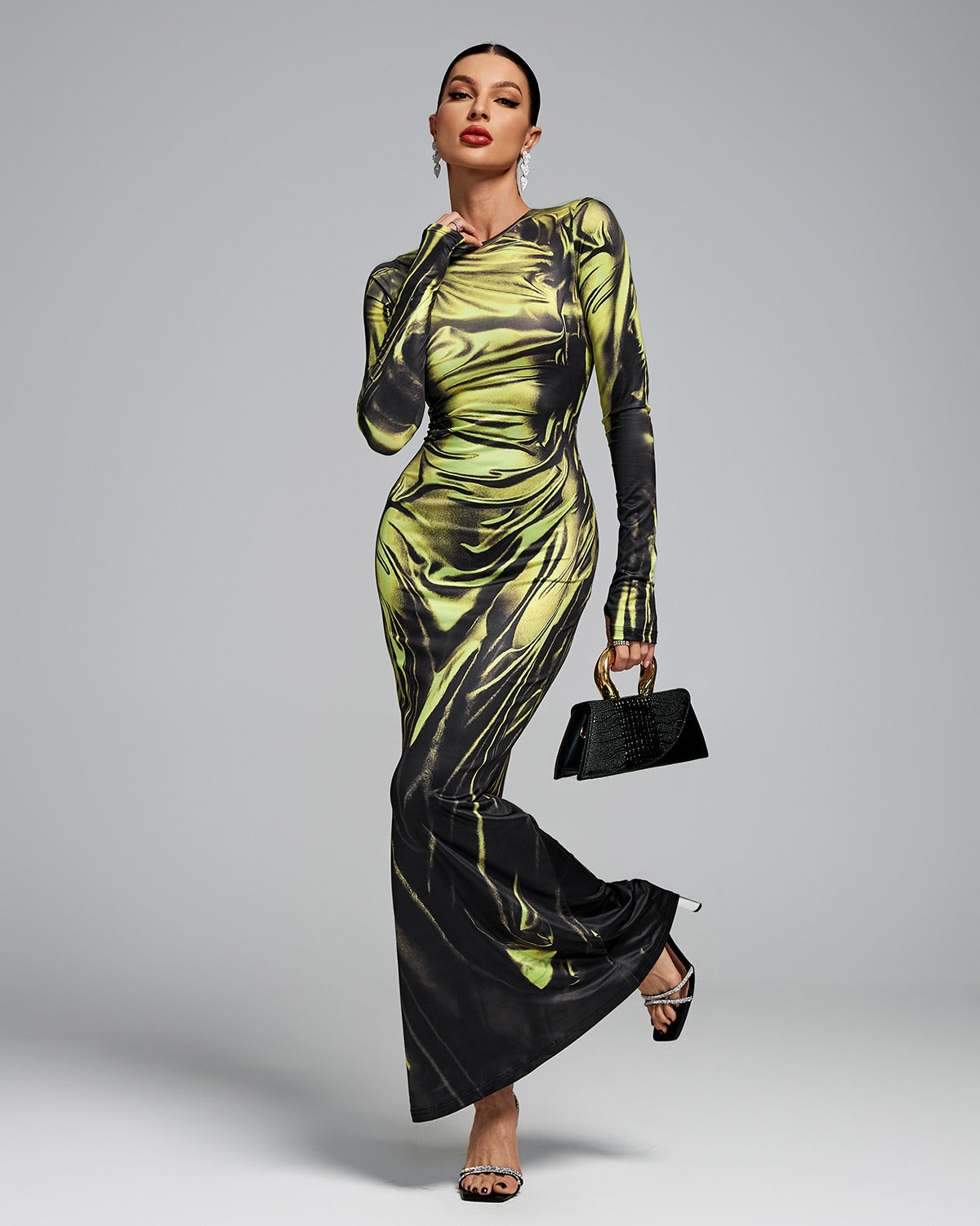 MAHIKA Laser Wetlook Bodycon Maxi Dress