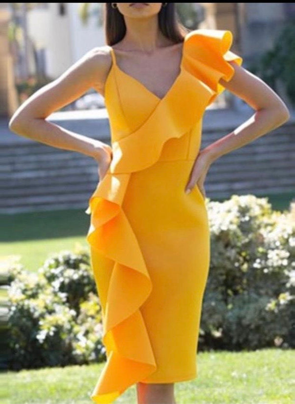 NEXT DAY DELIVERY Yellow Ruffle Bandage Dress