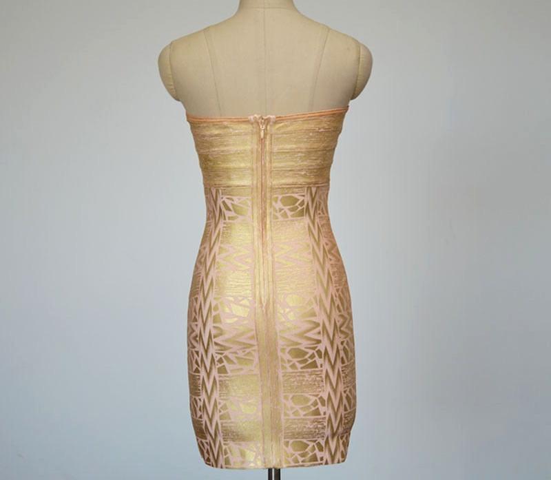 REKA Strapless Gold Mini Bandage Dress M REKA Strapless Gold Mini Bandage Dress M
