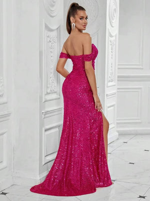 CORA Hot Pink Sequins Maxi Dress