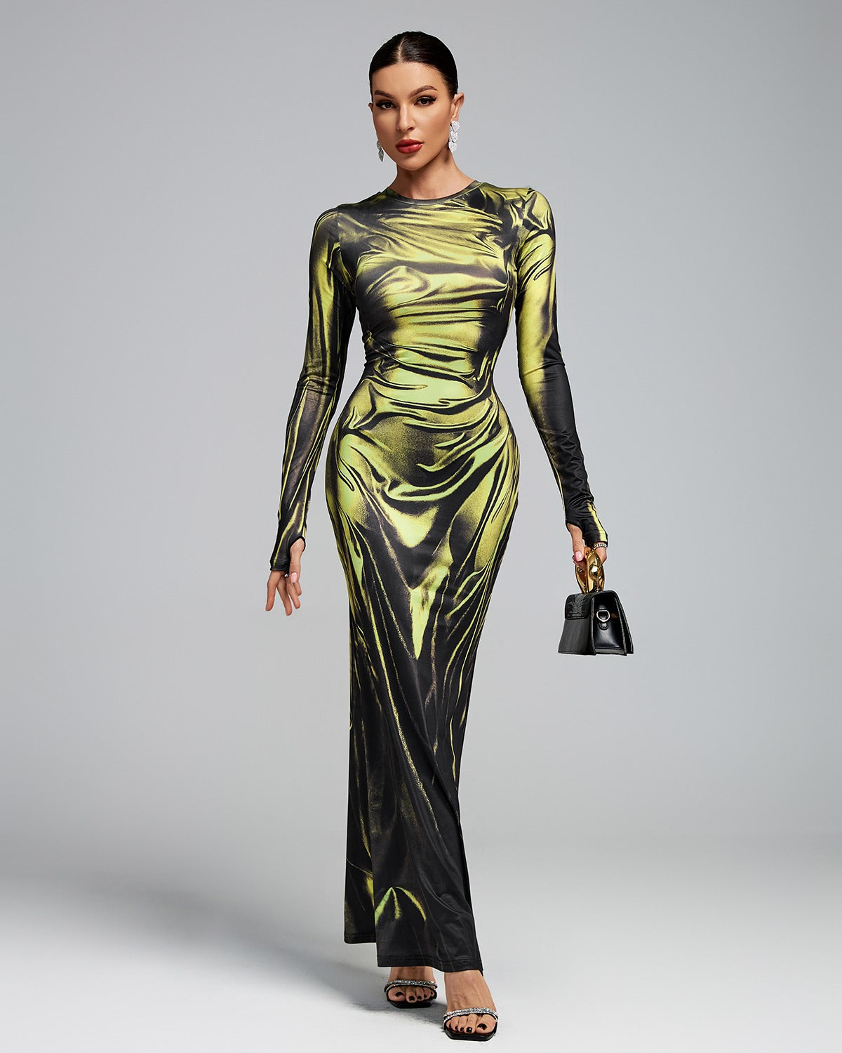 MAHIKA Laser Wetlook Bodycon Maxi Dress