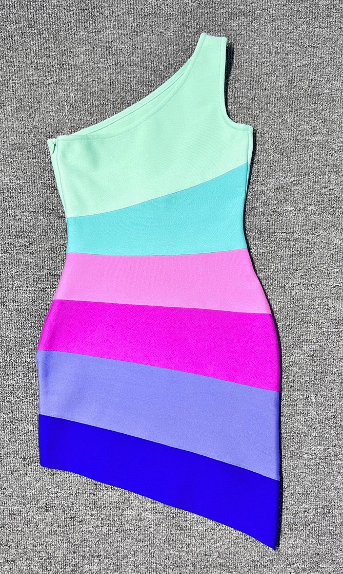 JAMIE One Shoulder Multicolor Bandage Dress