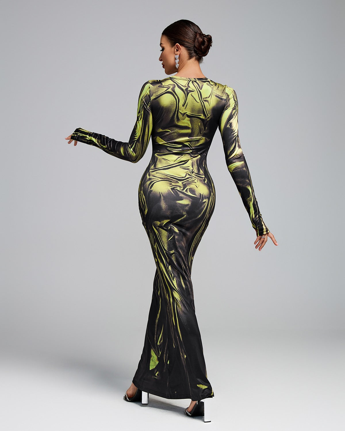 MAHIKA Laser Wetlook Bodycon Maxi Dress