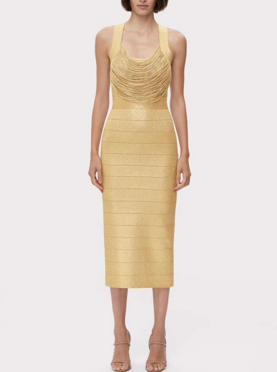 EBBA Gold Metallic Bandage Dress