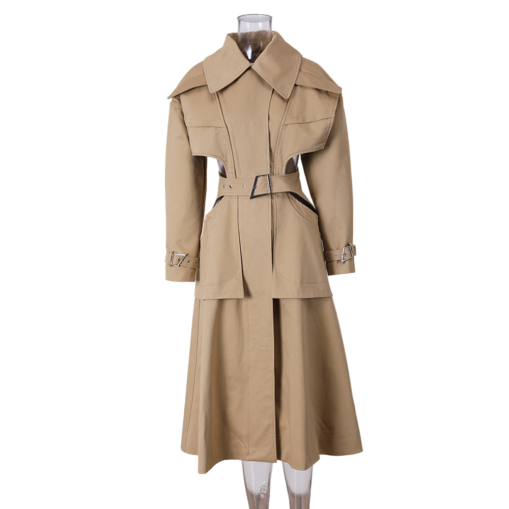VIOLET Cut Out Trench Maxi Coat