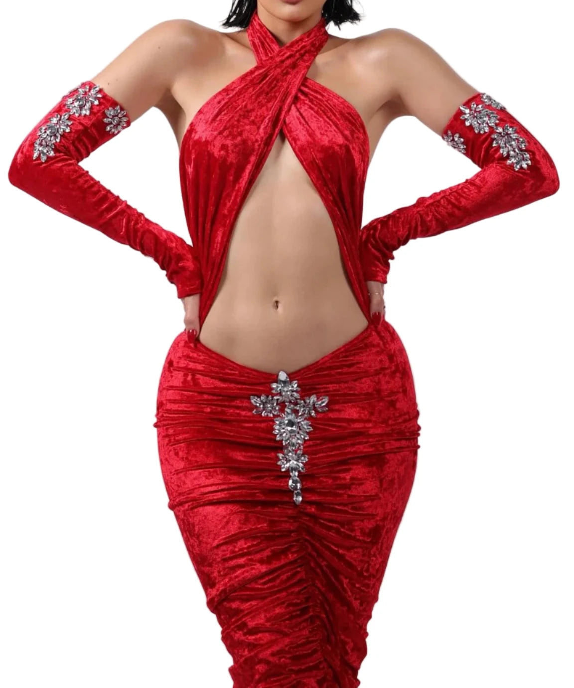 ACERINA Sexy Velvet Cut Out Maxi Dress