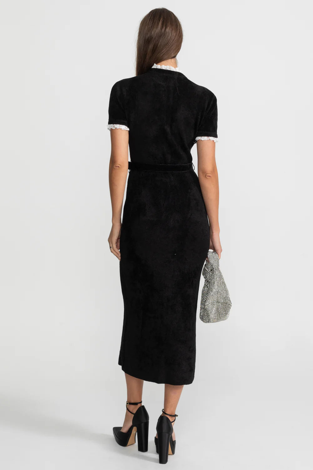 ADALIA Velvet Crystals Elegant Midi Bodycon Dress