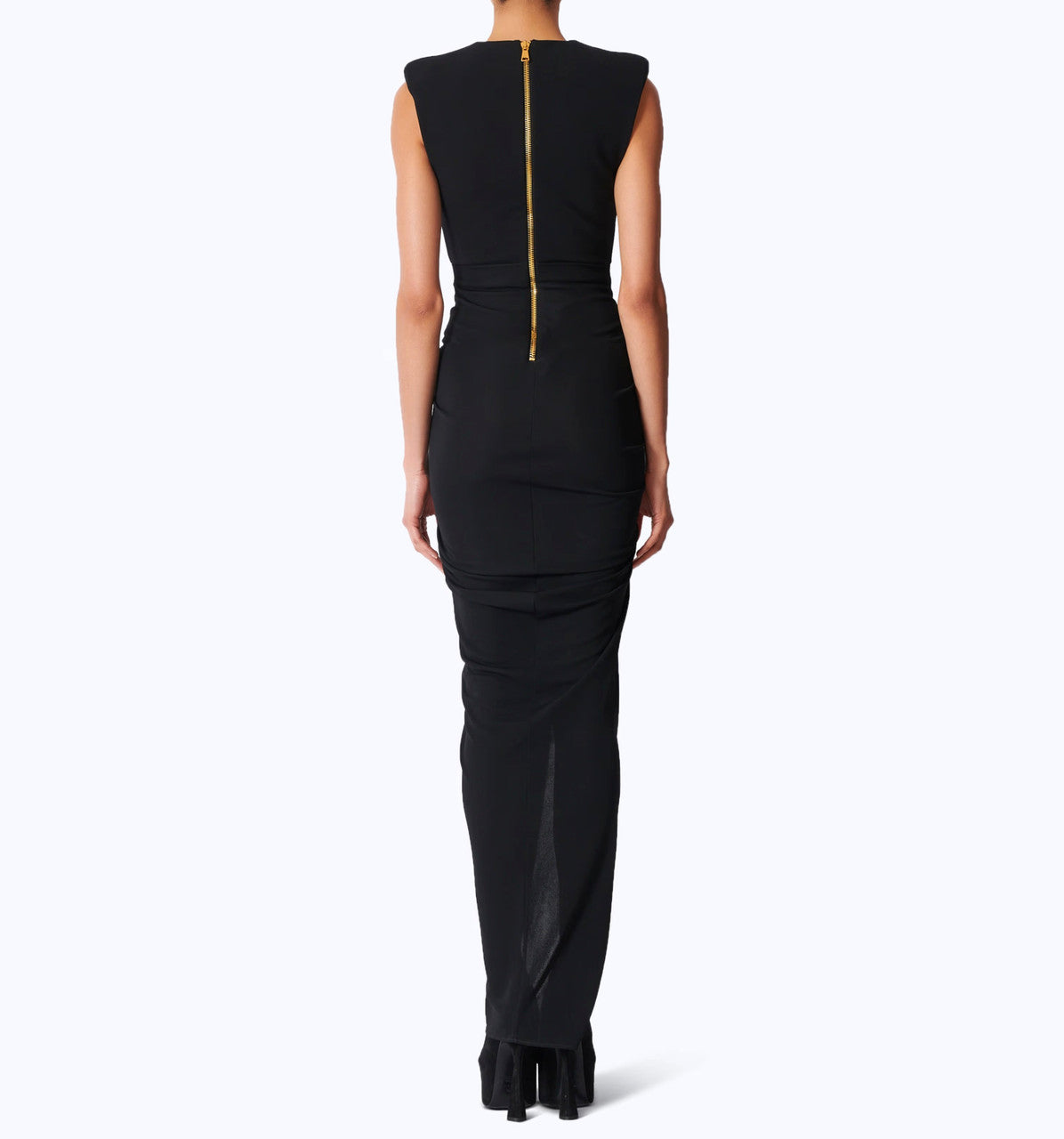 ADELA Gold Button Draped Maxi Dress