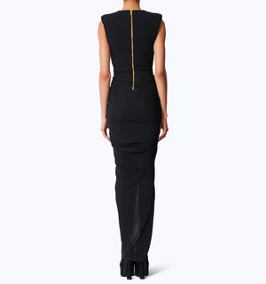 ADELA Gold Button Draped Maxi Dress