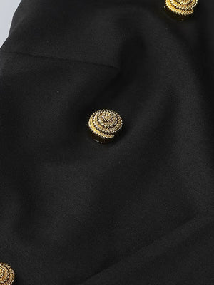 ADELA Gold Button Draped Maxi Dress