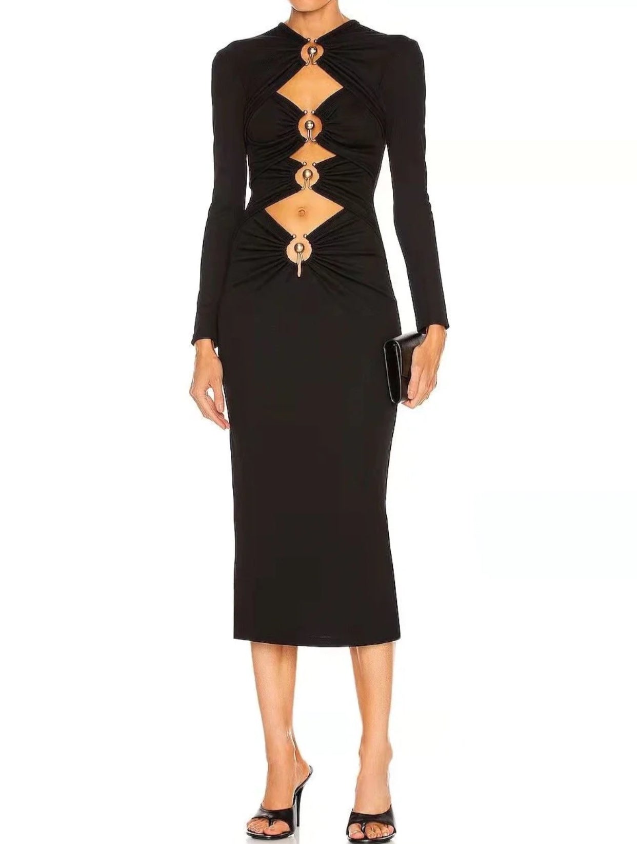 NEXT DAY DELIVERY ADELAIDA Long Sleeve Cut Out Rings Bandage Dress