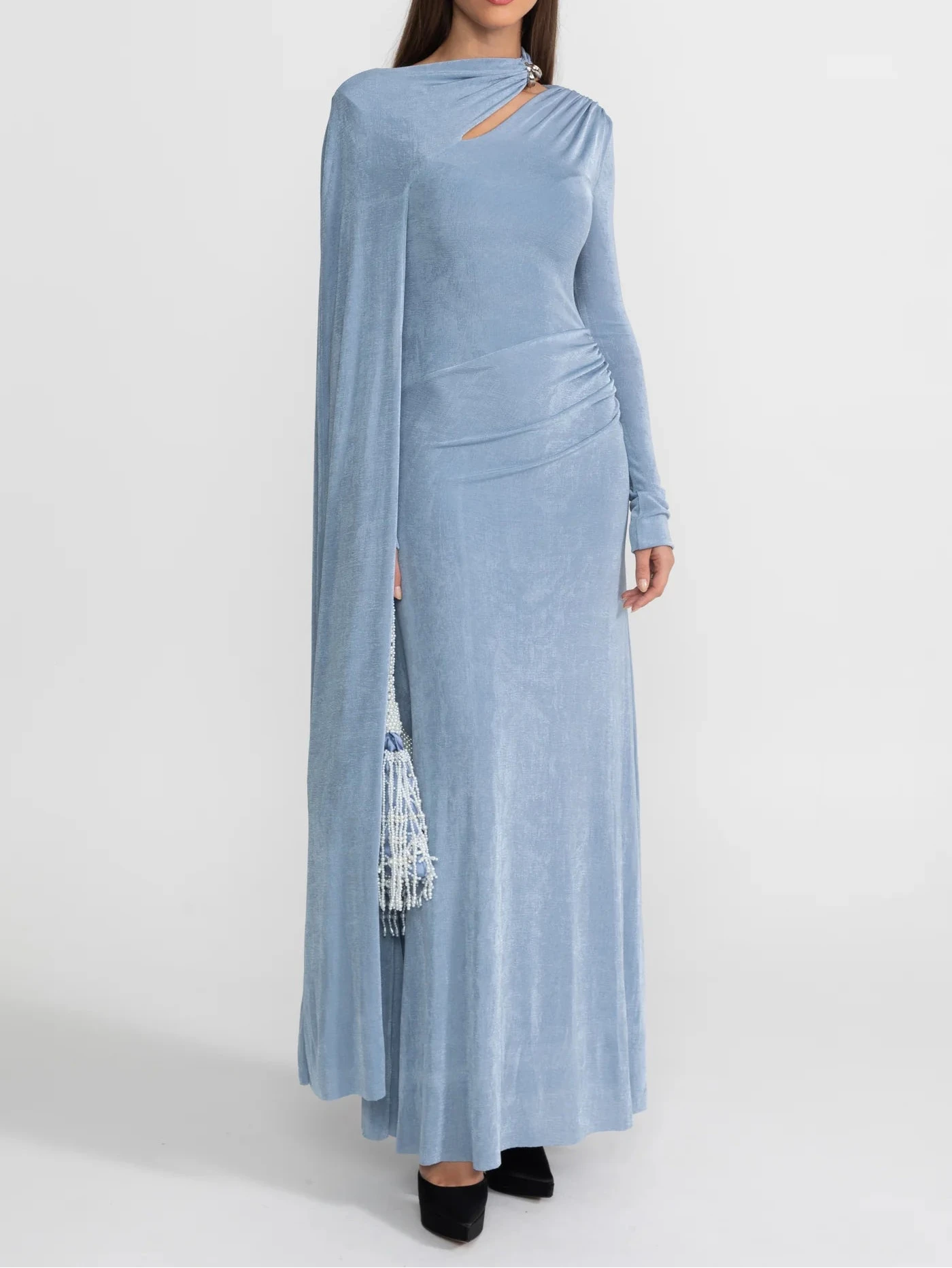 ADELET DRAPED  ASYMMETRIC CUTOUT MAXI DRESS
