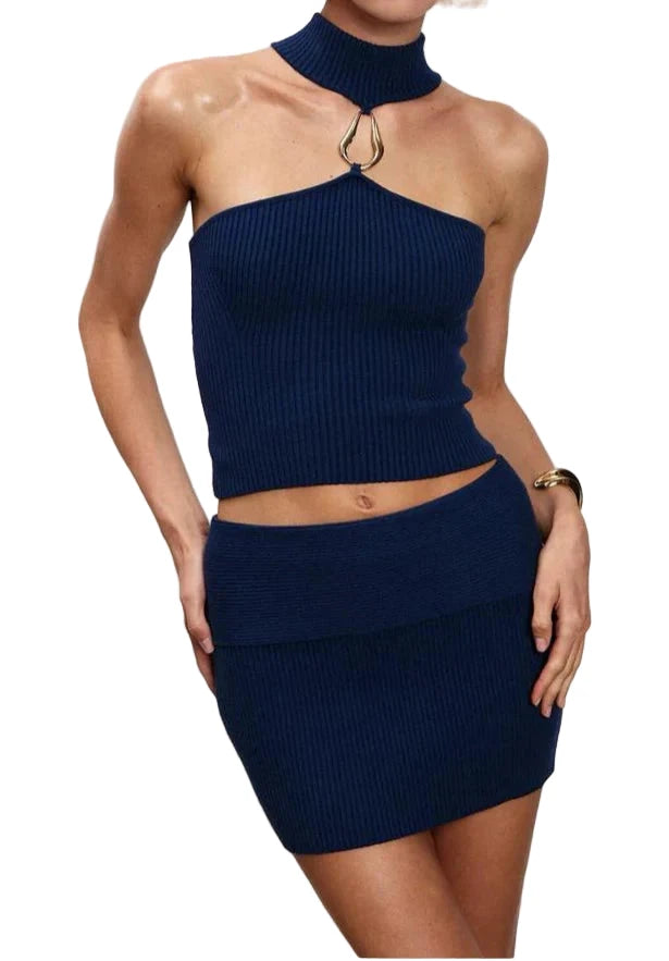 ALBERTA Knit High Neck Mini Skirt Set