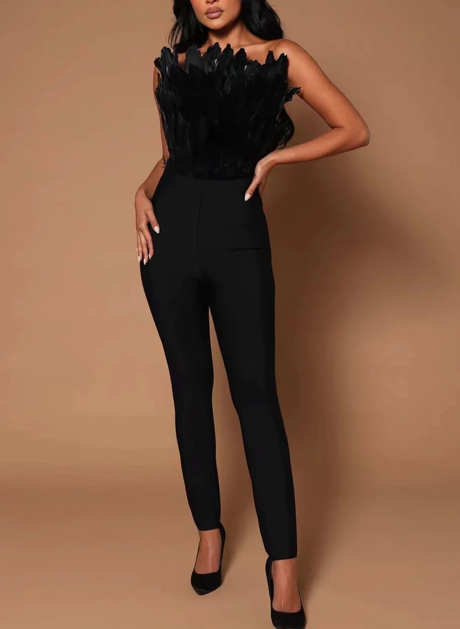 NEXT DAY DELIVERY ALDA Feathers Bandage Jumpsuit
