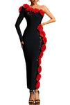 ALINA One Shoulder 3D Flowers Crystal Maxi Bandage Dress