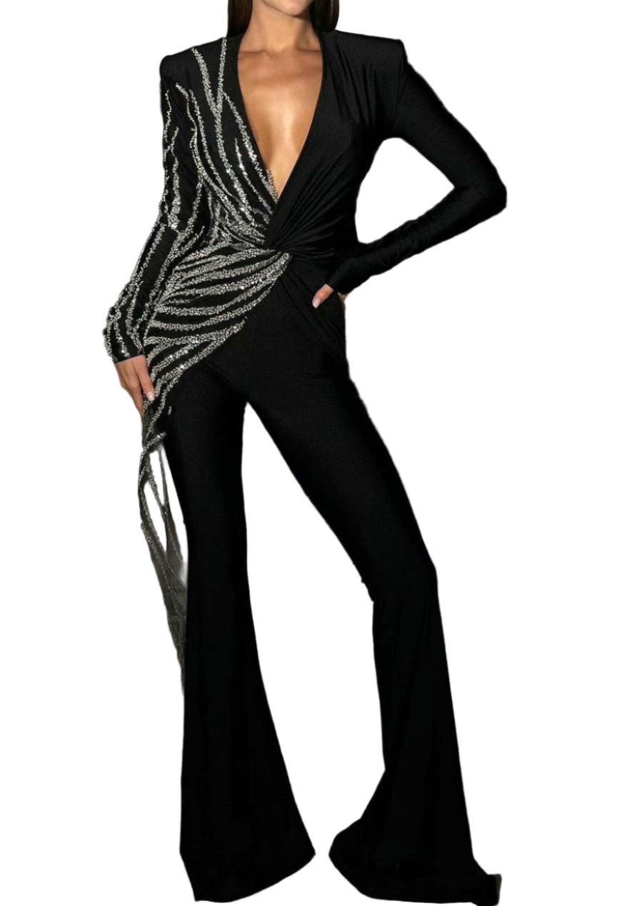 AMELIA Mini Crystals Sexy Bodycon Jumpsuit