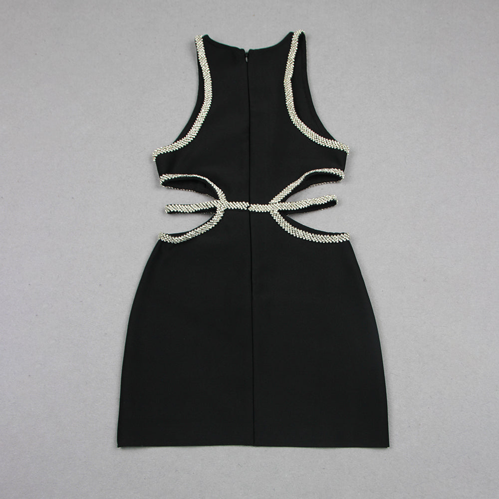 ANA Silver Appliqué Cut Out Mini Bandage Dress