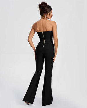 ANJALI Rhinestone Trim Open Back Bandage Jumpsuit