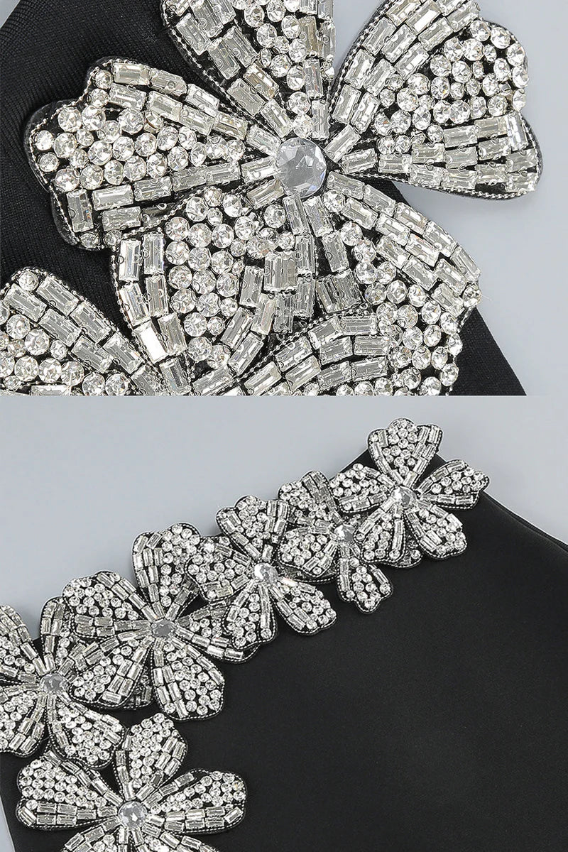 ARAIA BANDAGE DIAMOND FLOWER ACCENT  WITH LONG SLEEVES TOP AND MAXI SKIRT SET