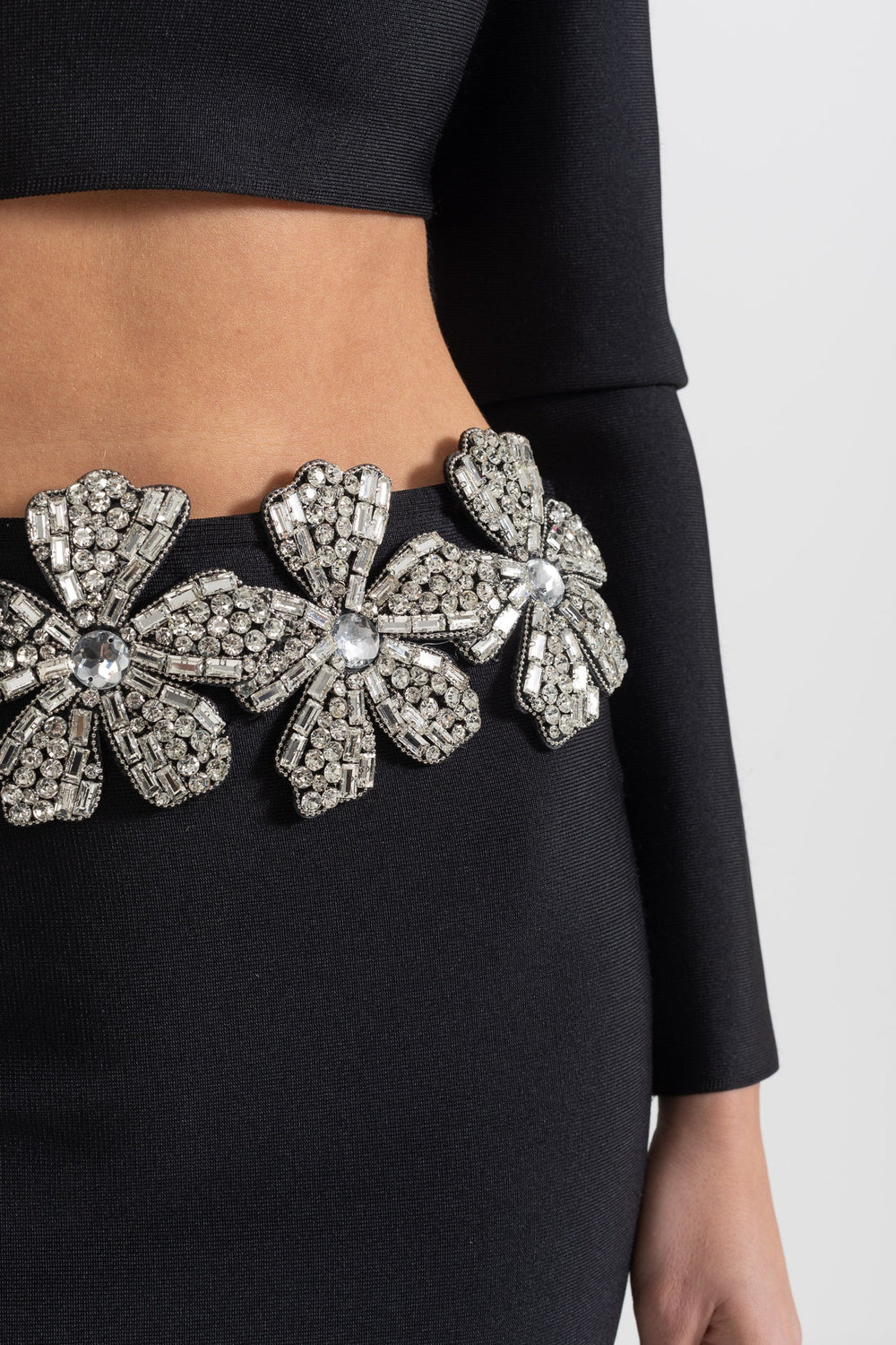 ARAIA BANDAGE DIAMOND FLOWER ACCENT  WITH LONG SLEEVES TOP AND MAXI SKIRT SET