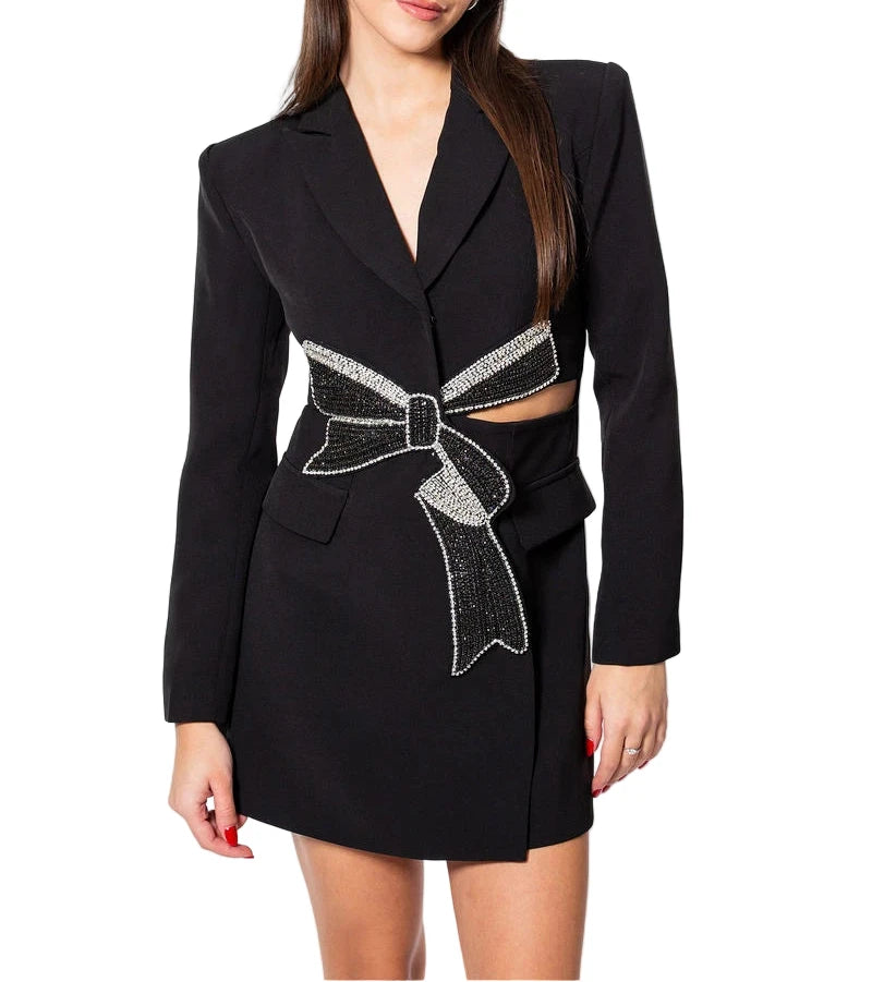 ARZU Cut Out Crystals Bow Mini Boydcon Blazer - Dress