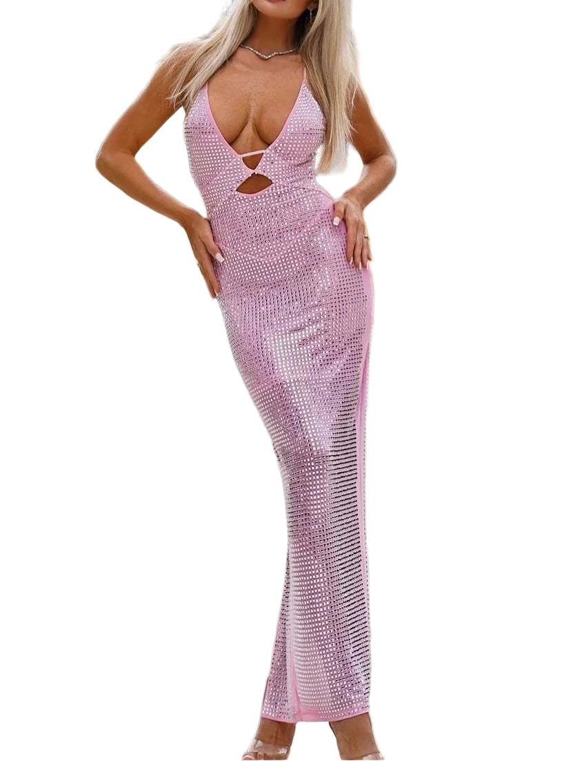 AZAHARA Crystals Cut Out Maxi Dress