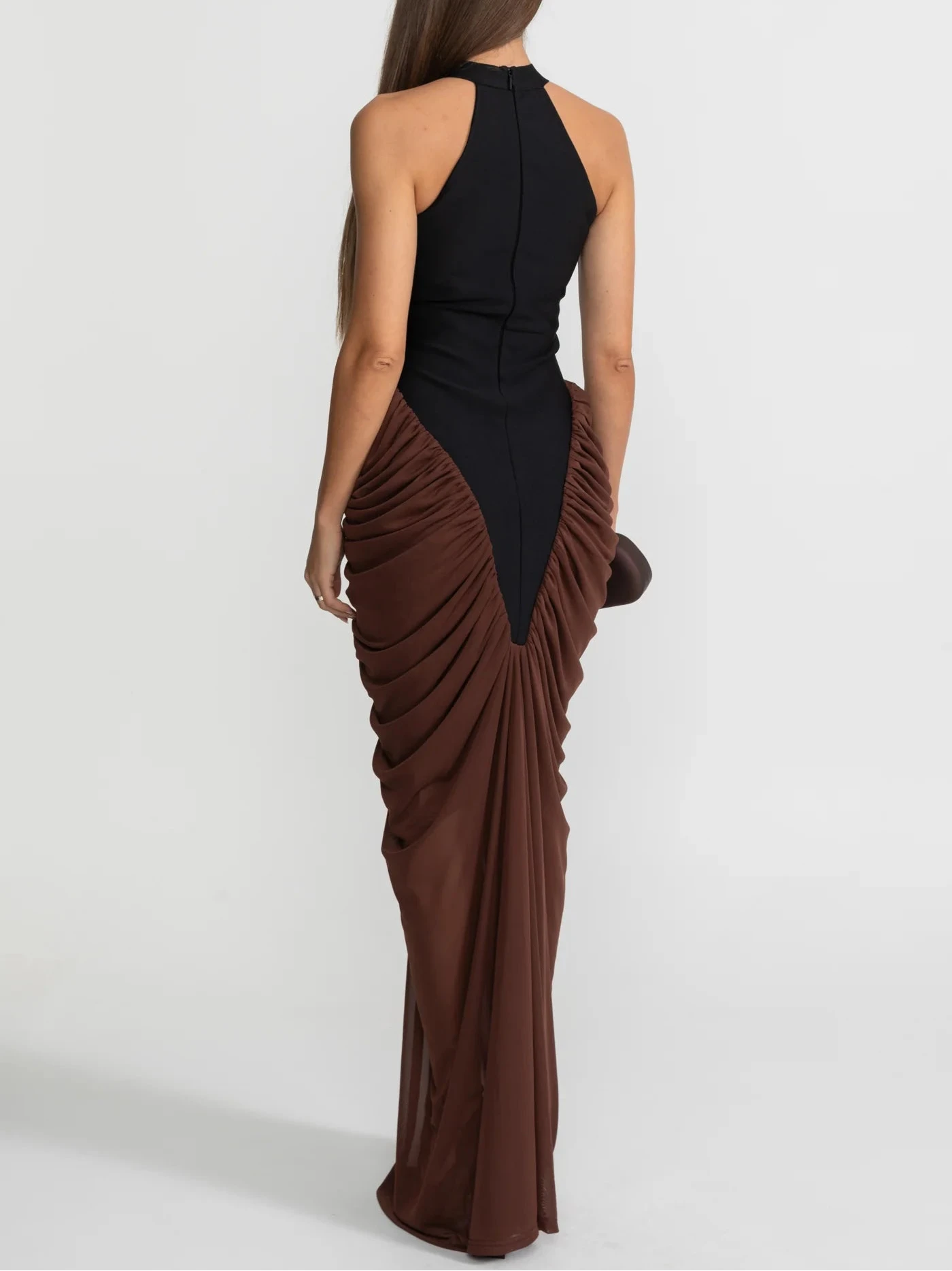 BEREN Contrasting Ruched Maxi Bodycon Dress