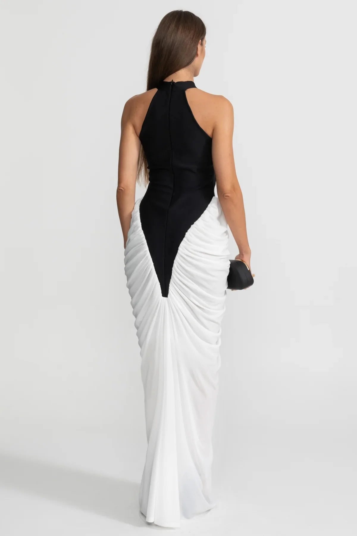 BEREN Contrasting Ruched Maxi Bodycon Dress