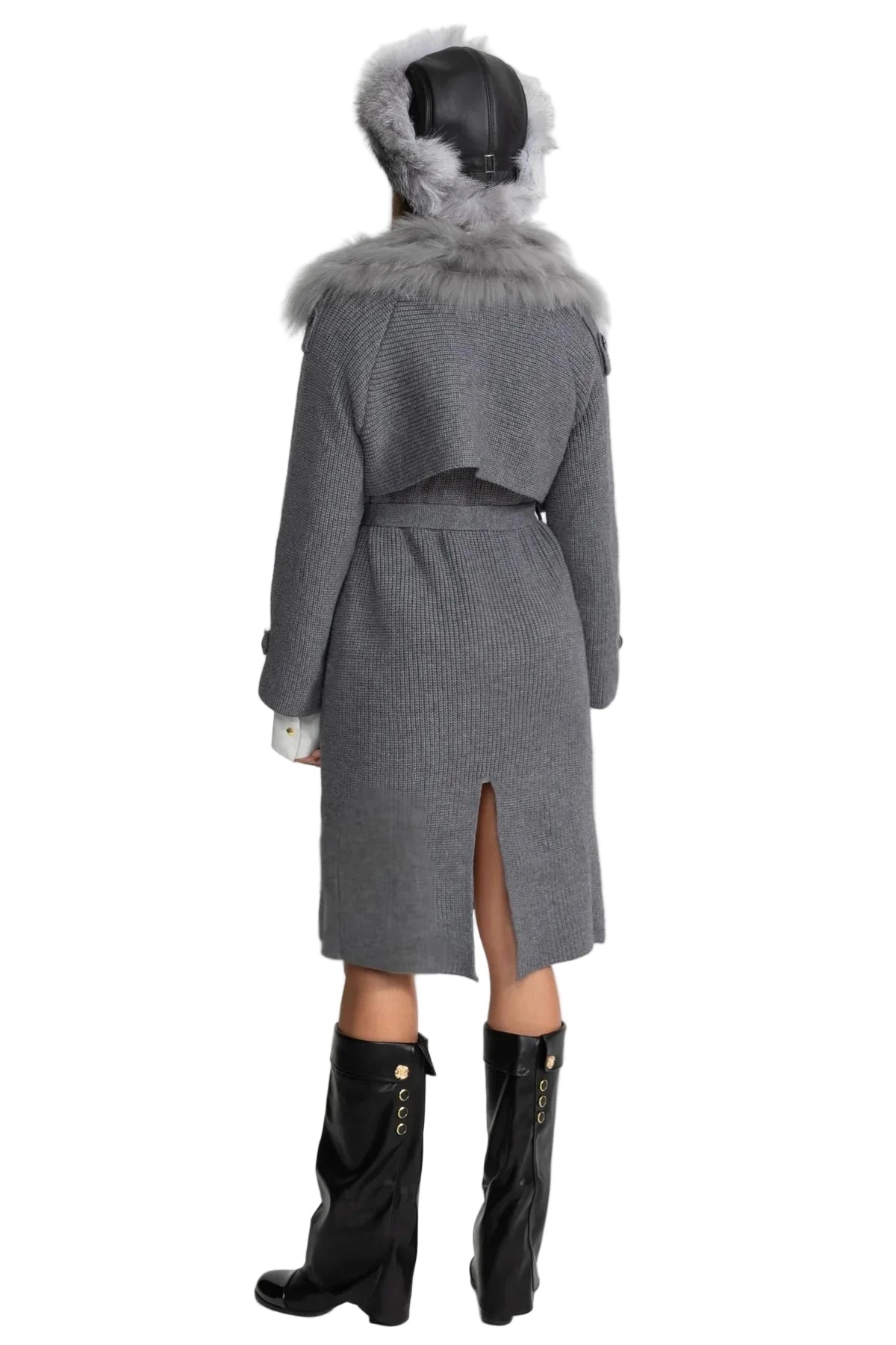 BETTY  WOOL KNIT OVERCOAT WITH FUR TRIM