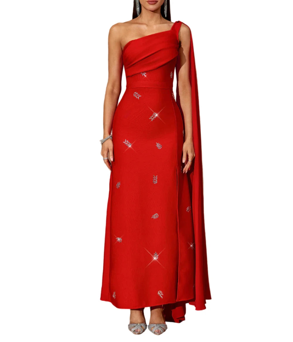 BRIA One Shoulder Crystals Maxi Bandage Dress