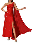 BRIA One Shoulder Crystals Maxi Bandage Dress