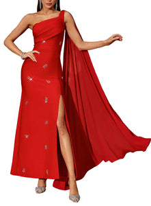 BRIA One Shoulder Crystals Maxi Bandage Dress