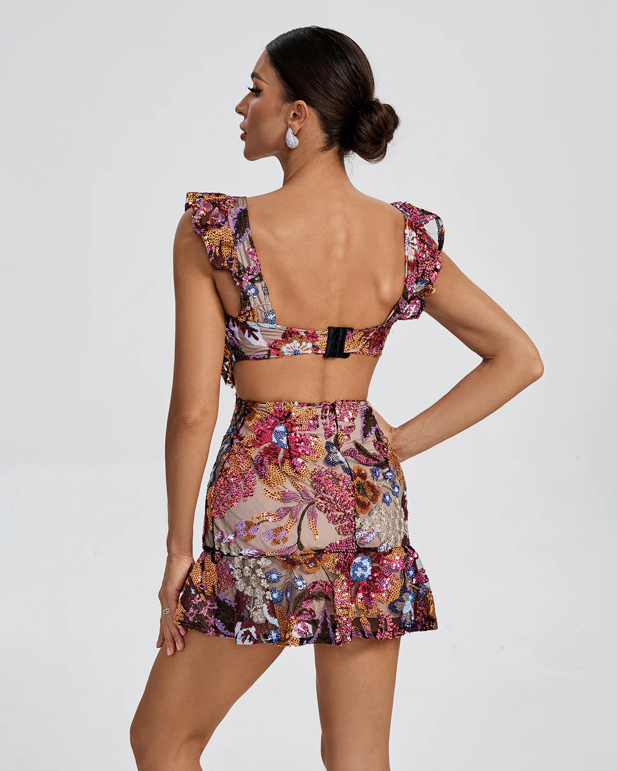 BROOKE Floral-Embellished Ruffle Mini Dress