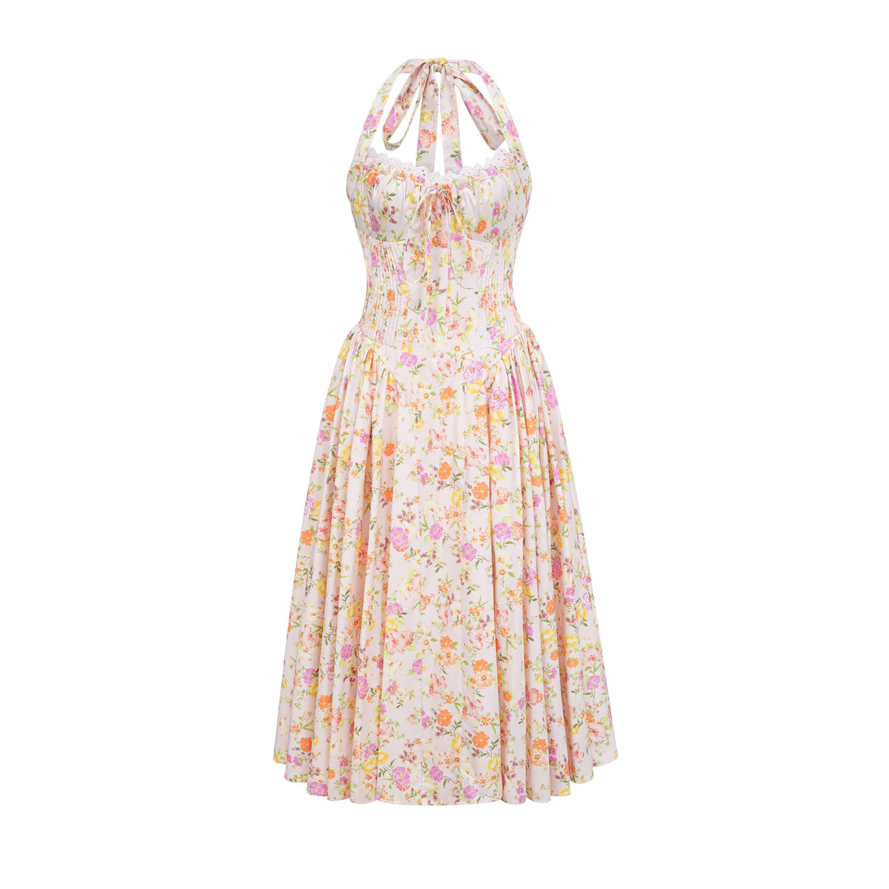 NEXT DAY DELIVERY BUSRA FLORAL-PRINT HALTER-NECK MIDI DRESS