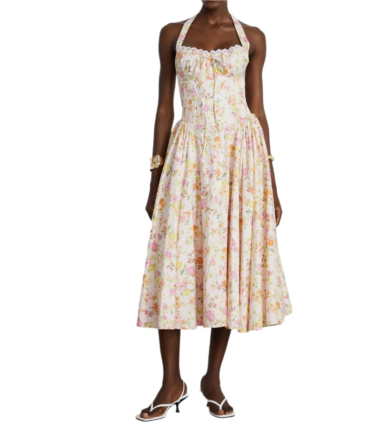 NEXT DAY DELIVERY BUSRA FLORAL-PRINT HALTER-NECK MIDI DRESS