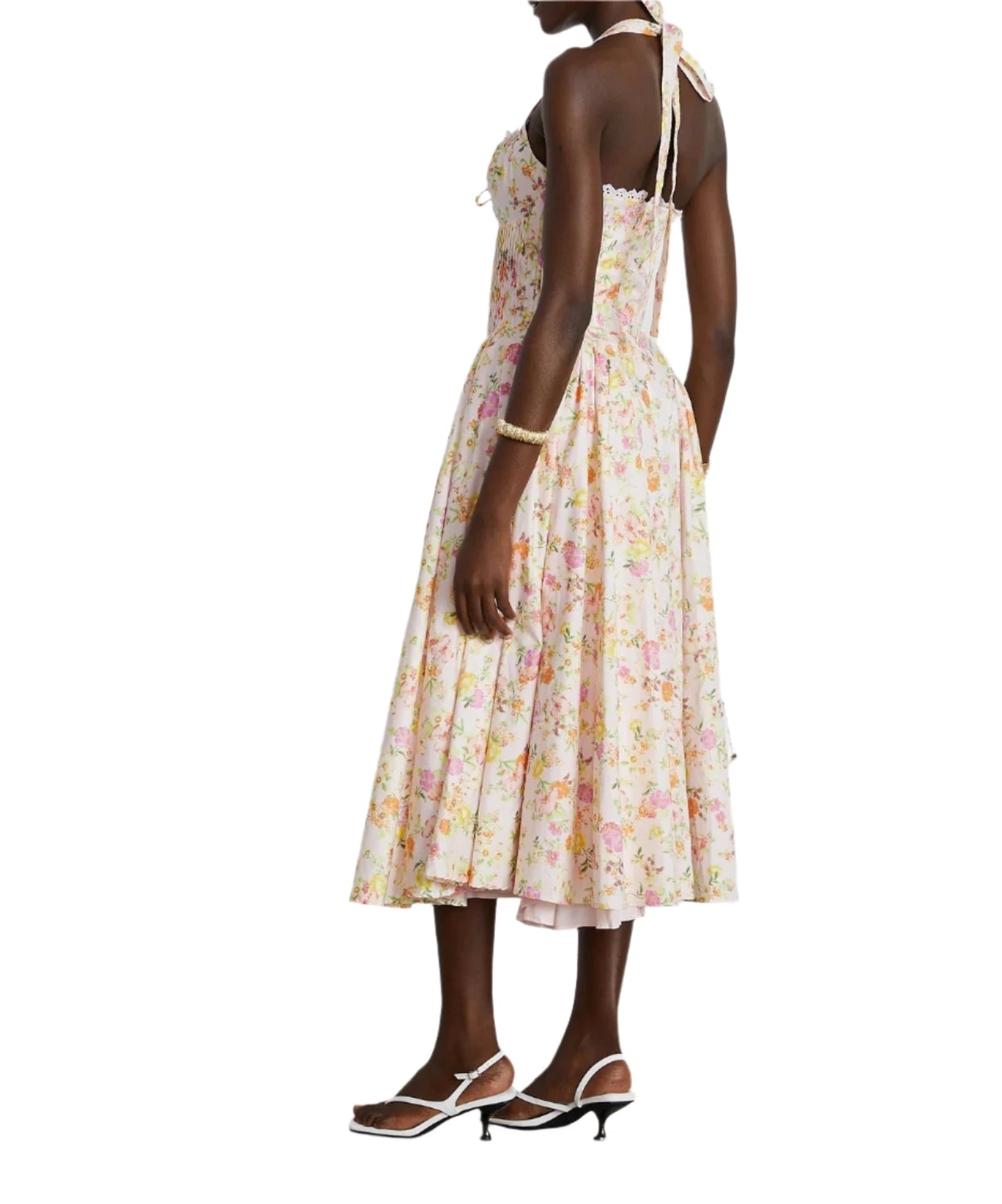 NEXT DAY DELIVERY BUSRA FLORAL-PRINT HALTER-NECK MIDI DRESS