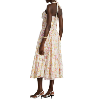 NEXT DAY DELIVERY BUSRA FLORAL-PRINT HALTER-NECK MIDI DRESS